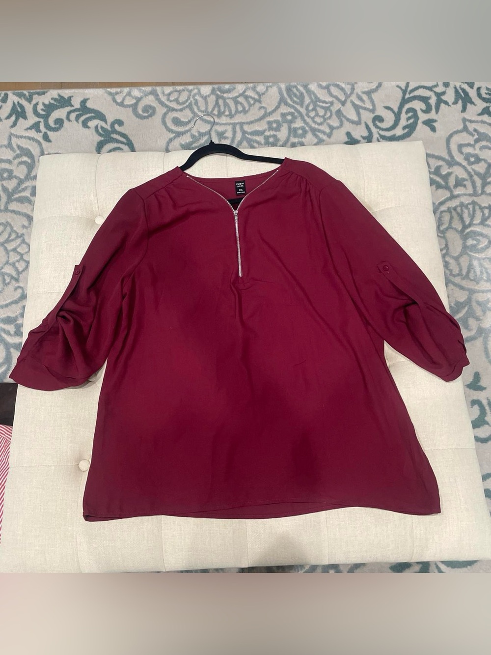 Women’s Burgundy Zip-Front Blouse